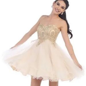 MAY QUEEN COUTURE PARTY DRESS, nude color, size 14